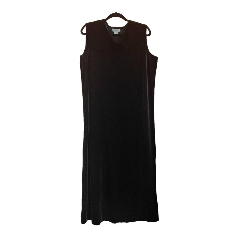 Vtg S&S Collection Velvet Maxi Shift Dress Large Black Sleeveless Long Gothic